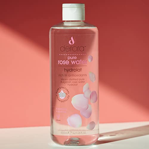 Pure Rose Water by Derora - 100% Pure & Natural Hydrolat Spray | Skincare for Soothing & Hydrating The Skin, Face & Hair | Vegan & Cruelty Free (