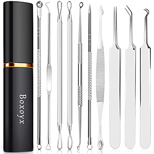 Blackhead Remover Pimple Popping Tool Kit, Boxoyx 10Pcs Professional Pimple Comedone Extractor Popper Tool Acne Removal Kit-Treatment for Pimple,