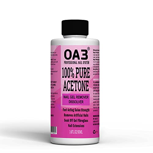 Pure Acetone Acrylic, Nail Polish, Nail Tip, Remover for UV/LED Gel Soak Off Nail Gel (50ML)