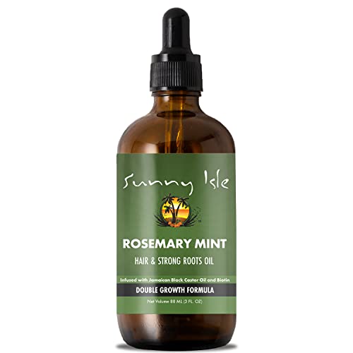 Sunny Isle Rosemary Mint Hair and Strong Roots Oil 3oz, Infused with Biotin & Jamaican Black Castor Oil to Strengthen and Nourish Follicles, for