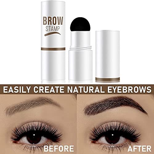 Eyebrow Stamp and Eyebrow Stencil Kit, Waterproof Long-Lasting Eyebrow Stamp with 10pcs Reusable Eyebrow Stencil Makeup Kit (Soft Brown)