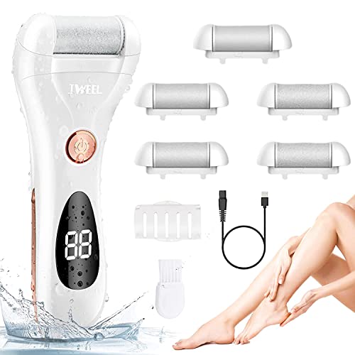Electric Foot Callus Remover Hard Skin-Rechargeable Waterproof Tools Callus Shaver Pedicure kit for Cracked Heels and Dead Skin with 5 Replacemen