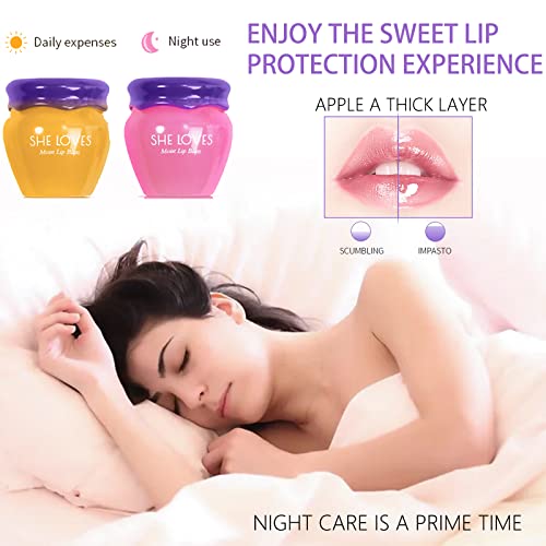 Lip Sleeping Mask Lip Balm Skincare Set,Honey Sakura Moisturizing Lip Plumper Care Day Night Repair,Prevent Dry Crack,Lip Line Reducing,Clearing