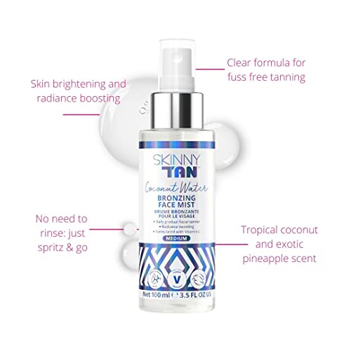 Skinny Tan Coconut Water Tanning Face Mist - Streak Free & Lightweight Fake Tan with Q10, Vitamin E, Vitamin C & Hyaluronic Acid, Cruelty-Free &
