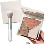 Blushers for Cheeks Make Up, Highlighter Palette 3-tone Blusher for Warm Glowing, Highlighter Makeup Contour Palette With Mirror & Brush, For Hig