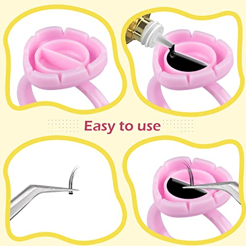 PAFUWEI 100 PCS Pink Lash Glue Holder, Lash Glue Rings, Random Shaped Lash Extension Volume Lashes Quick Blossom eyelash glue holder for Eyelash