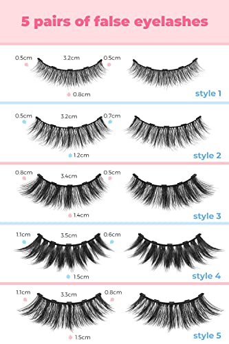 Magnetic Eyelashes,5 Pairs Upgraded Eyelashes with Eyeliner Kit,2 Tube Eyeliners with Magnetic Eyelashes Natural Look, Realistic and Soft False E