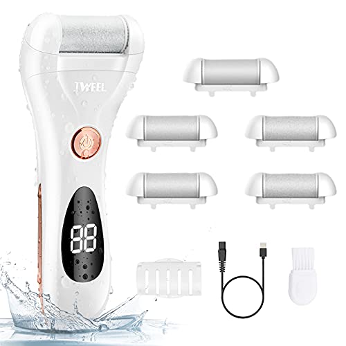 Electric Foot Callus Remover Hard Skin-Rechargeable Waterproof Tools Callus Shaver Pedicure kit for Cracked Heels and Dead Skin with 5 Replacemen