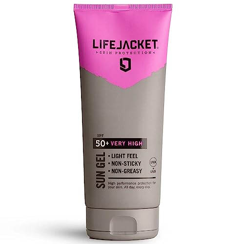 LifeJacket Sun Protection Gel SPF 50 UVA, UVA 5* Sun Cream/Sunscreen factor 50, Face + Body 200ml Lightweight, Non-greasy, Water resistant, Cruel