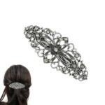 Vintage Flower Hair Barrette Hair Slides, Antique Style Hair Clips for Women Jewellery, Sparkly Silver Hair Clip Hair Accessory Crystal Grips for