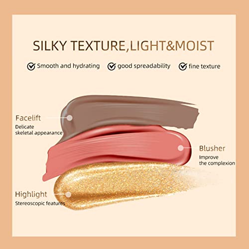 Ofanyia Blush Contour Highlighter Wand, Liquid Glitter Face Highlighter Stick with Cushion Applicator, Cruelty-free Silky Smooth Shimmer Highligh