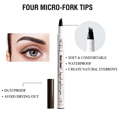Music Flower Eyebrow Pencil, Chestnut Brow Pencil, Waterproof Brow Pen with 4 Micro-Fork Tip, Smudgeproof Fine Sketch Long Lasting Pen