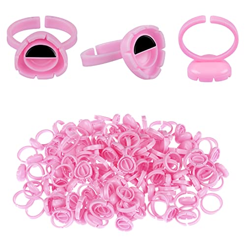 PAFUWEI 100 PCS Pink Lash Glue Holder, Lash Glue Rings, Random Shaped Lash Extension Volume Lashes Quick Blossom eyelash glue holder for Eyelash