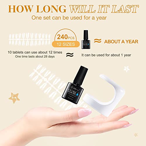 Gelike ec Nail Tips and Glue Gel Kit SHORT ALMOND Nail Tips for Gel Extensions 240PCS, Soft Gel Full Cover Nail Tips, 6 In 1 Nail Glue UV, Mini U