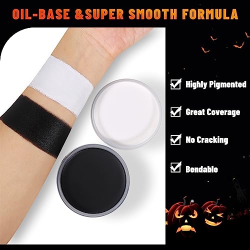 BOBISUKA Halloween Cosplay SFX Makeup Black + White Face Body Paint Special Effects Makeup Kit Dress Up Non Toxic Face Painting Kits for Adult Fu
