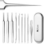 9Pcs Pimple Popper Blackhead Remover Tool by DUcare, Professional Comedone Extractor Kit Hair Eyebrow Tweezers Set for Remove Acne Whitehead Spot