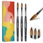 Lofuanna 3Pcs Acrylic Nail Brush Set,Professional Acrylic Brushes for Acrylic Powder,Size 10/12/14 Wooden Handle Nail Art Brush for Nail Extensio