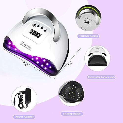 BEENLE UV LED Nail Lamp 180W, 57 LEDs Fast Dry Gel Light Nail Dryer,Portable Handle Curing Lamp 4 Timer Setting,Large Space Automatic Sensor