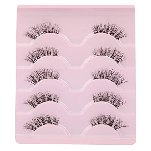 Ruairie False Eyelashes Natural Half Lashes With Clear Band 5 Pairs 3/4 False Lashes Fluffy Wispy Fake Eyelashes Strip