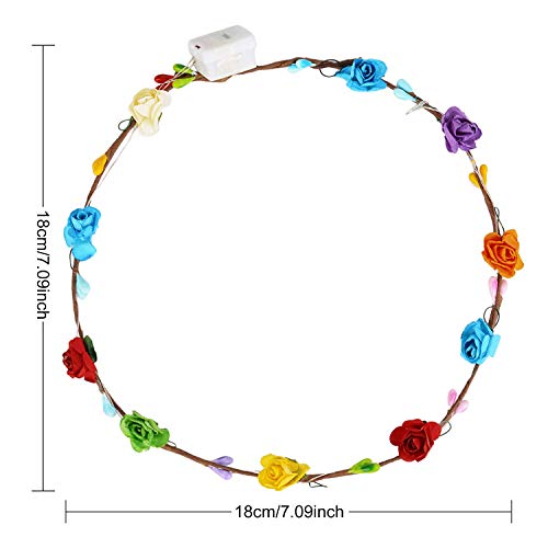 LED Flower Crown,12Pcs Light Up LED Flower Headband Luminous 10 Led Flowers Hair Bands Ladies Headdress for Holiday Christmas Halloween Glow Part