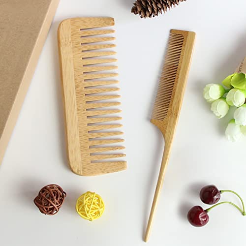 Combetter Natural Bamboo Hairbrush Set - Get Smooth, Shiny, and Healthy Hair with Reduces Frizz and Promotes Hair Growth, Eco-Friendly Wooden Hai