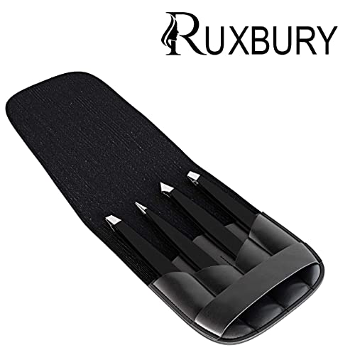 Ruxbury 4pcs Tweezers for facial hair women & men Professional Stainless Steel black color coated precision tweezers Slanted & Pointed Tip eyebro