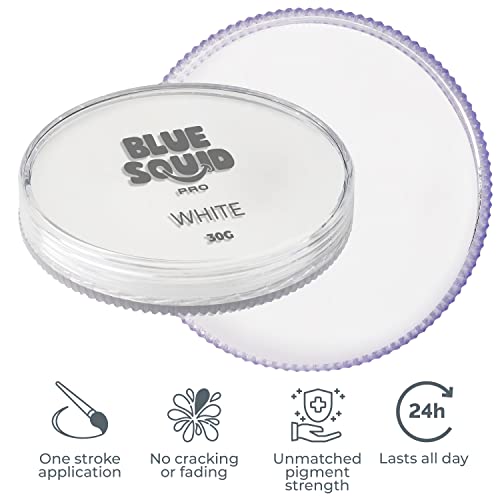 Blue Squid PRO Face Paint - Classic White (30gm), Professional Water Based Single Cake Face & Body Paint Makeup Supplies for Adults Kids Hallowee
