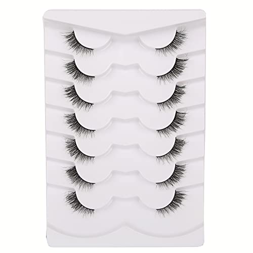 GMAGICTOBO False Eyelashes Natural Cat Eye Half Lashes Fluffy Wispy Clear Band 3D Faux Mink Lashes Pack Soft Strips Fake Eyelashes 7 Pairs