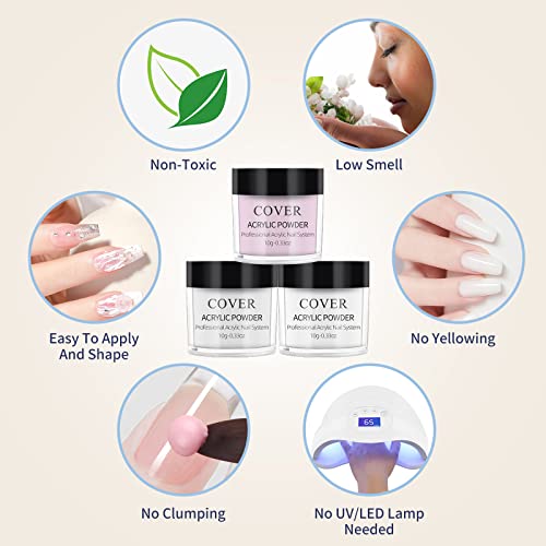 LIONVISON Acrylic Nail Kit - White Pink Nude - Acrylic Powder French Nail Art Set, No UV/LED Needed for Acrylic Extension Manicure Kit, Easy to D