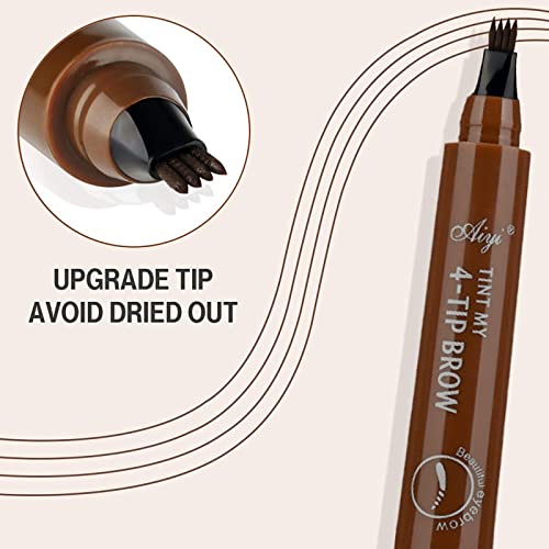2PCS Eyebrow Pen,Long-Lasting Brow,Waterproof Eyebrow Pencil,Eyebrow Makeup Natural Professional Eyebrow,Eyebrow Pen with Fork Tip (Dark Brown&Gr
