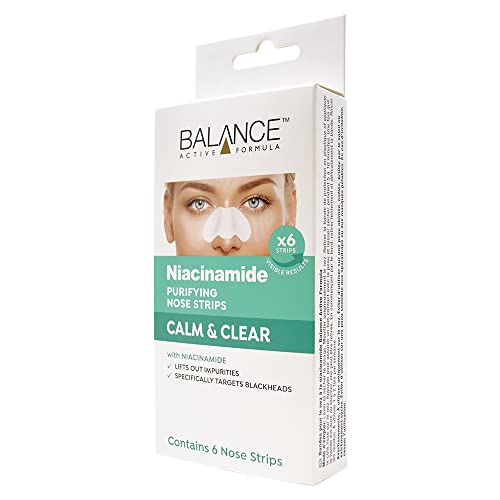 Balance Active Formula Niacinamide Calm & Clear Purifying Nose Strips (6 Pack) - Lifts out Impurities. Specifically Targets Blackheads. Unclogs P