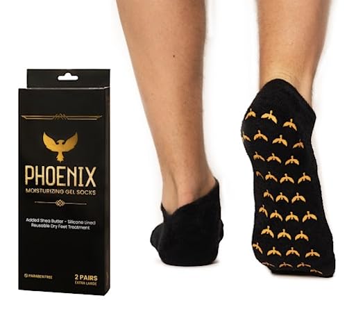 Moisturising Gel Socks for Men and - Extra Large - 2 Pairs - with Shea Butter - Paraben Free - Reuseable Moisturizing Socks - Phoenix Foot Peel™