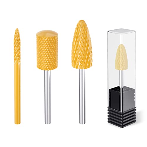 Professional Ceramic Nail Drill Bits Set, 3Pcs Universal 3/32'' Acrylic Nail File Bits for Manicure Pedicure, Cuticle Gel Nail Polishing - Nail D
