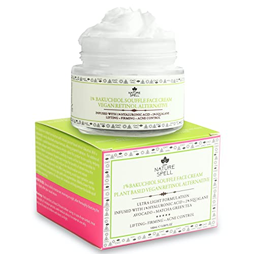 Nature Spell Natural Retinol Cream for Face 100ml – Reduces Appearance of Fine Lines – (Bakuchiol + Hyaluronic Acid) - Anti Wrinkle Face Cream –