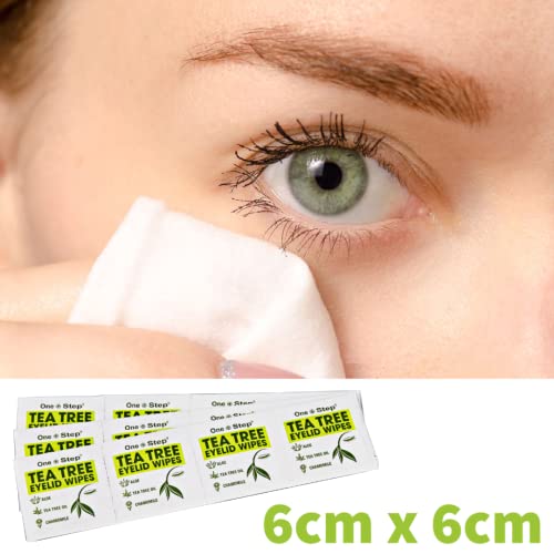 One Step Tea Tree Oil Eyelid Wipes, 60 Sachets, Natural, Aloe, Chamomile Daily Cleanser, Soothe, Relieve for Dry, Irritated, Tired, Itchy Eyes
