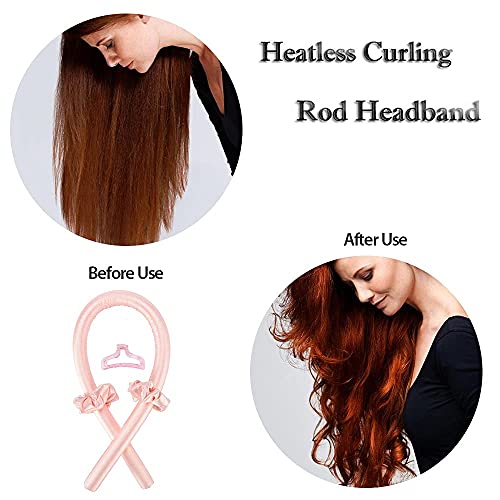 Heatless Curling Rod Headband,No Heat Wave Hair Curlers Styling Tools for Long Medium Hair Make Soft And Shiny (Pink)