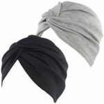 beifon 2 Pieces Womens Elastic Cotton Turban Beanie Hats Soft Print Hair Turban Scarf Pre Tied Head Warp Coverings Fashion Stretch Sleep Cap for