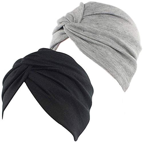 beifon 2 Pieces Womens Elastic Cotton Turban Beanie Hats Soft Print Hair Turban Scarf Pre Tied Head Warp Coverings Fashion Stretch Sleep Cap for