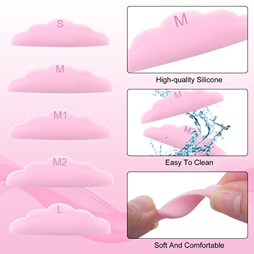 Heveer Eyelash Perming Curler Set Silicone Eyelash Shield Pads 5 Sizes with Y Shape Eyelash Brush Reusable for Lash Lift 44pcs