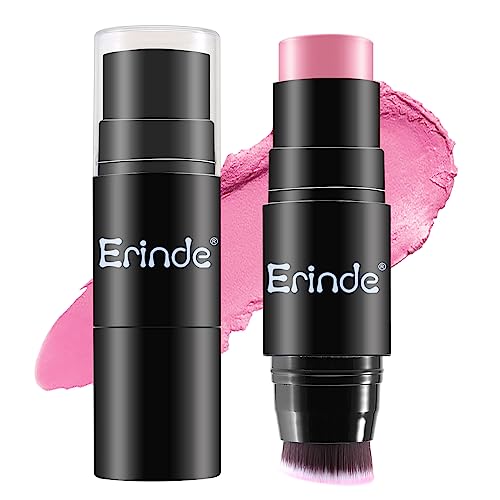 Erinde 3-in-1 Cheek Blush & Lip Tint & Eyeshadow, Creamy Blush Stick for Cheeks & Lips with Brush, Buildable Lightweight Hydrating formula, Easy