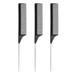 3 Pcs Hair Comb,Anti-Static Tail Comb,Carbon Fibre Metal Comb Pin Tail Comb,Heat Resistant and Salon Rattail Parting Comb,Pink Fine Tooth Rat Tai