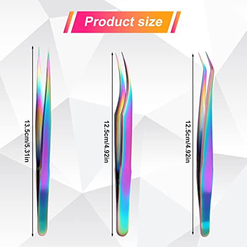 Lash Tweezers Set, 3Pcs Stainless Steel Lash Extension Tweezers 3 Styles Straight and Curved Eyelash Tweezers for Removing Eyebrows False Lashes