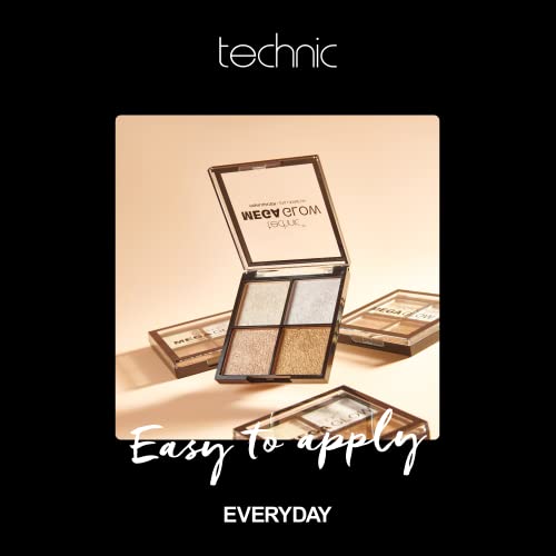 Technic Mega Glow Highlighter Palette - 4 Highly Pigmented, Long Lasting Shimmer Powders That Blend Beautifully To Highlight and Enhance Makeup O