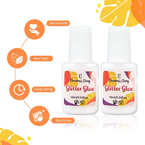 Body Glue for Glitter Tattoos, Eleanore's Diary 10ml*2 Art Glitter Glue, Odourless & Non Toxic, Skin Glue for Chunky Glitter Makeup, Beach Partie