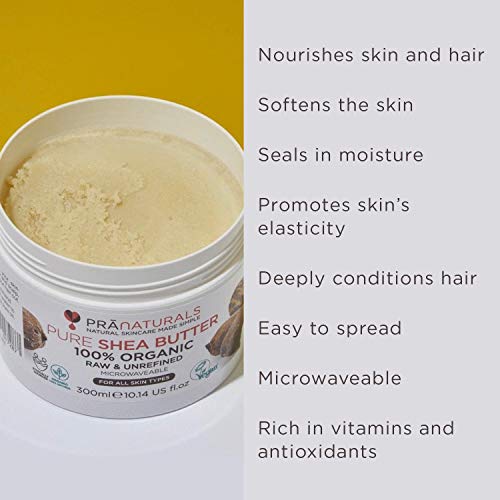 PraNaturals 100% Organic Shea Butter 300ml, Pure Raw Unrefined A Grade African Ivory All-Natural, Smooth Shea Nut Lip Balm Body Butter Moisturise