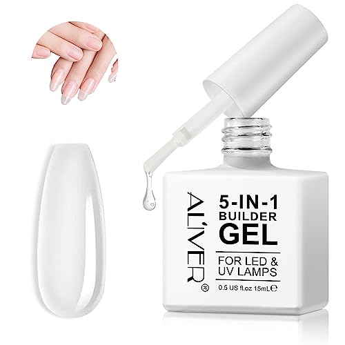 Builder Gel Clear, 5 in 1 Nail Builder Gel in a Bottle, Builder Base Gel Nail Strengthener Gel for Weak Nails, Hard Nail Gel Builder Extension fo