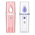 2 Pcs Nano Facial Mister Summer Portable Mini Face Mist Handy Sprayer Face Hydration Spray with USB Rechargeable Mirror Function for Skin Care Ey