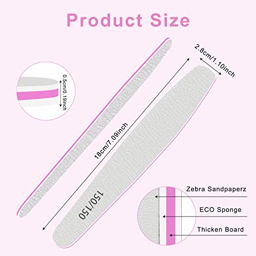 CGBE Professional Nail Files, 12Pcs 150/150 Grit Files Set Double-Sided Grit Emery Board Manicure Tools for Home and Salon Use