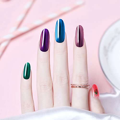 Chrome Nail Powder, 6 Jars Metallic Mirror Effect Holographic Iridescent Nail Powder Aurora Shell Chrome Powder Nail Pigment Powder Glitter Nail