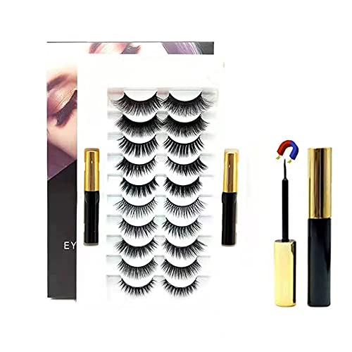Magnetic Eyeliner and Eyelash Kit,10 Pairs Reusable Magnetic False Eyelashes,Waterproof Long Lasting Magnetic Eyeliner With FREE Tweezer For Use